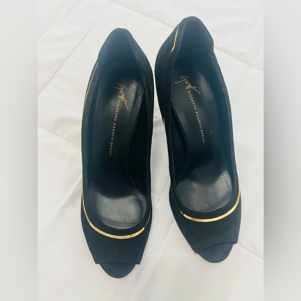 Giuseppe Zanotti Designer Womens Open Toe Pumps With Gold Accent Size US 10/IT40 - Picture 4 of 9